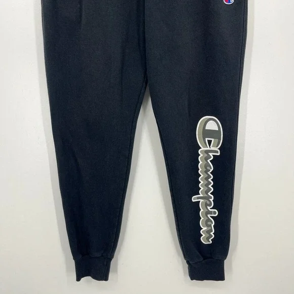 Champion Sweatpants Men's Size M Black Tapered Leg Pockets Drawstring - Picture 3 of 9